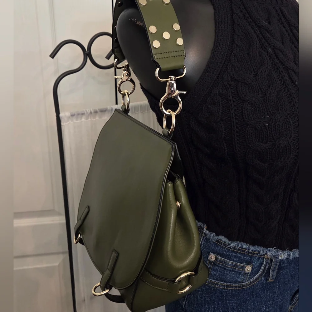 SZone Leather Olive Green Shoulder Bag!